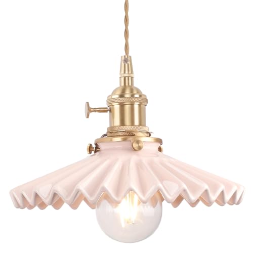 Pendant Light with Pink Pleated Ceramic Lmapshade