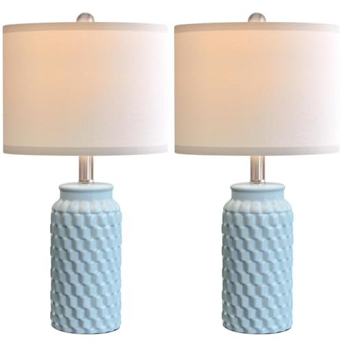 20.5" Light Blue Modern Ceramic Bedside Lamp Set of 2 for Bedroom Decor Farmhouse Table Lamp for Living Room Office Dorm (2 Count)