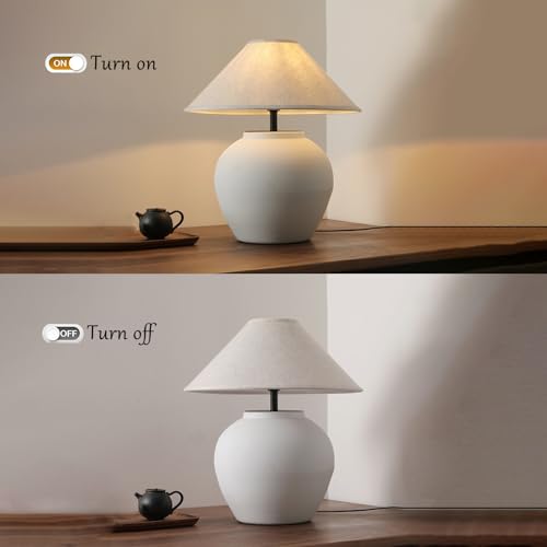 Farmhouse Table Lamps Black 18.8" Tall Ceramic Table Lamp Rustic Southwestern Clay Pot Ceramic Lampshade with Fabric Shade Bedside Nightstand for Living Room Bedroom House Office Entryway