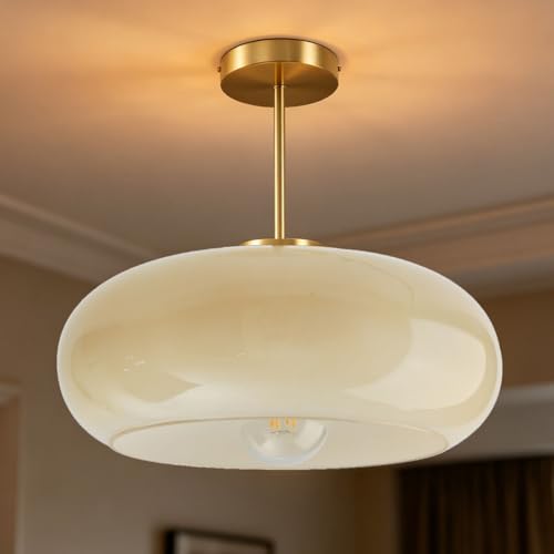 Gold Brass Semi Flush Mount Ceiling Light 15.7″