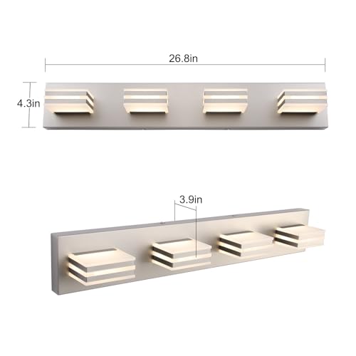 4 Light LED Brushed Nickel Vanity Lights for Bathroom Light Fixtures Adjust 3 Colors Modern Bath Lighing Over Mirror LED Vanity Light 27inch (3 Count)