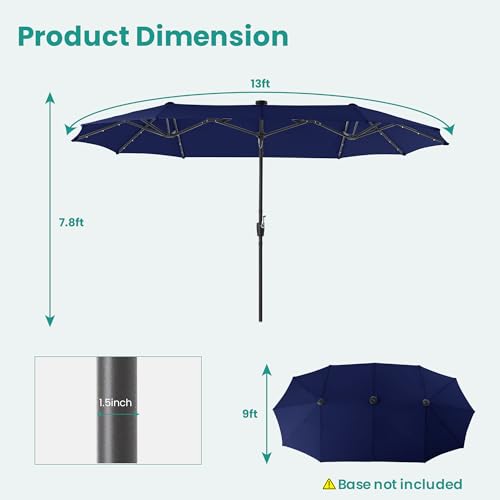 13FT Large Double Sided Patio Umbrella with Solar Lights