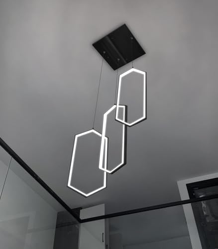 3 Rings Dimmable Pendant Lighting Adjust LED Mini Chandelier Ceiling Light Fixtures for Kitchen Island Dining Room Living Room Bedroom Black