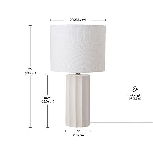 20" Ribbed Concrete Finish Table Lamp with White Linen Shade