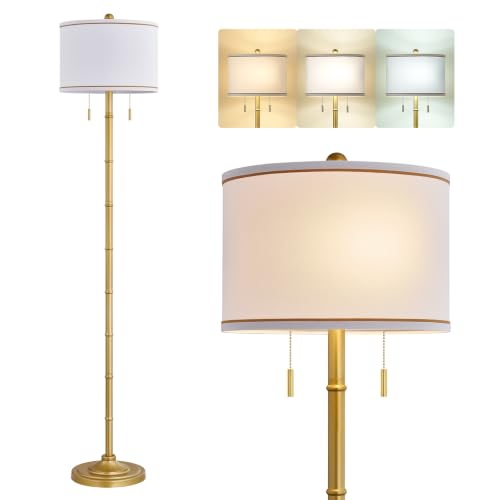 Upgraded 2 Light Mid Century Modern Glod Floor Lamp for Living Room (Gold)