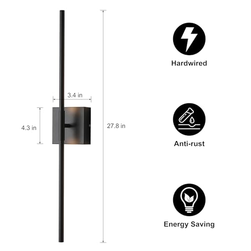 Wall Sconces Set of Two Matte Black Wall Light Fixtures Wall Lamp with Led 3000K 12W Sconces Wall Lighting Wall Lights Sconces Wall Decor Set of 2 Black Wall Sconce Wall Lamps for Bedrooms (2 Count)