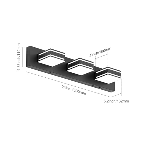 24inch Black Bathroom Vanity Lights with 5 Color Temperatures