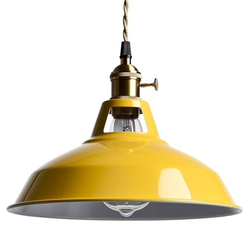 Nordic Plug in Hanging Pendant Light with Yellow Metal Barn Shade