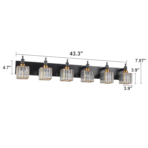 6 Lights Crystal Bathroom Vanity Light Black Gold Modern Bathroom Lighting Fixtures Over Mirror