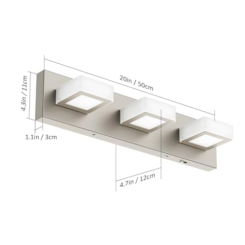 5 Color Temperature Brushed Nickel Bathroom Vanity Lights Dimmable Acrylic Modern LED Bathroom Wall Lighting Fixtures Brushed Nickel