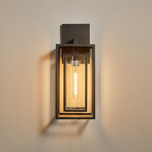 18"Ht Modern Industrial Outdoor Wall Light Fixture with Textured Black Anti