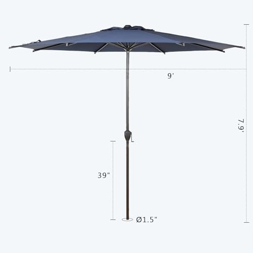 9FT Lyon Outdoor Patio Umbrella Outdoor Table Umbrella with Push Button Tilt and Crank Market Umbrella 8 Sturdy Ribs UV Protection Waterproof for Garden Deck Backyard Pool