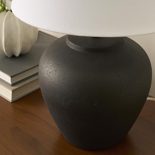 Home 20" Black Matte Ceramic Table Lamp with Fabric Shade