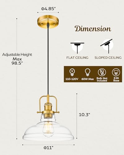 11" Gold Pendant Light Fixture