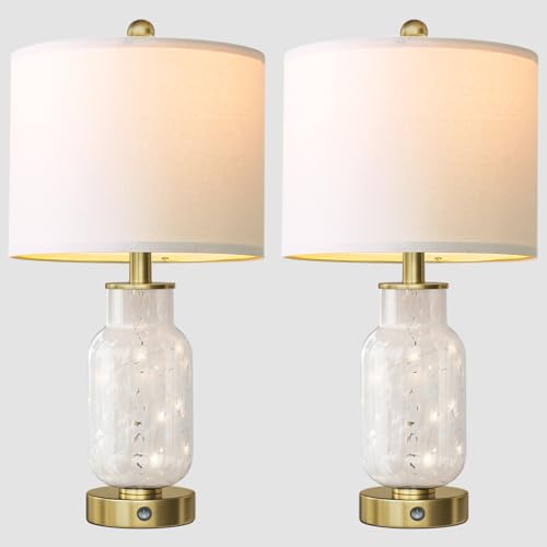 22" Glass Table Lamps Set of 2 with Night Light for Bedroom (2 Count)