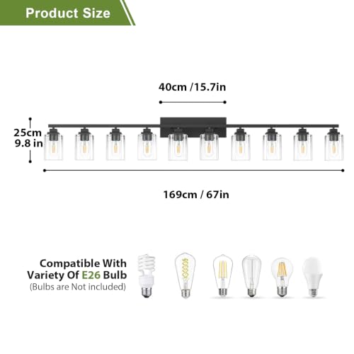 Matte Black Bathroom Light Fixtures (Black-Clear Shade / 10-Light)
