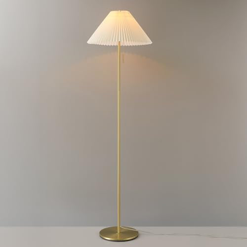 62" Brass Floor Lamp with Pleated Fabric Shade