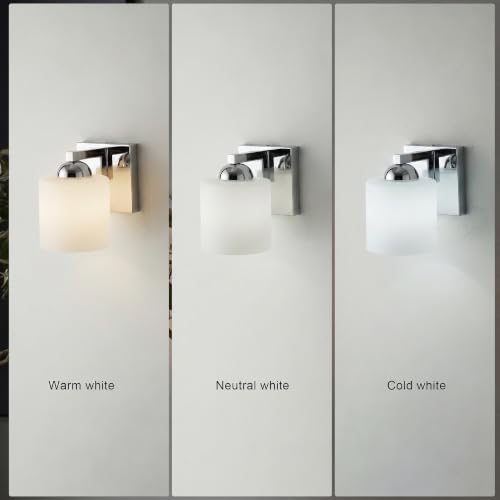 1 Light Chromed Bathroom Vanity Light with White Glass Shade