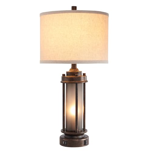 25" Farmhouse Lamps for Living Room with 2 USB C+A Ports