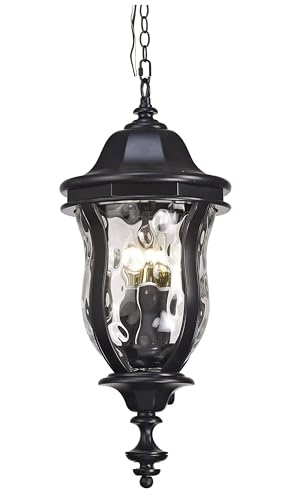 Large Outdoor Pendant Light 23.6'' Black Hanging Lantern Porch Light (3 Count)