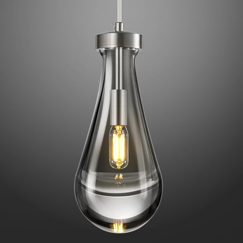 Raindrop Pendant Lights Kitchen Island Teardrop Nickel Hanging Light Fixtures Clear Solid Glass Pendant Light Modern Chandeliers for Dining Room Porch Corridor Living Room