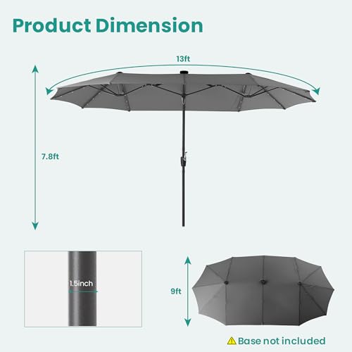 13FT Large Double Sided Patio Umbrella with Solar Lights