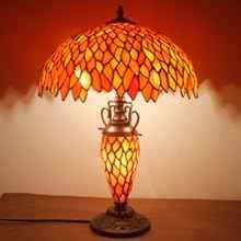 WERFACTORY Tiffany Style Table Lamp Red Stained Glass Wisteria Mather-Daughter Vase Lamp 16X16X24 Inch Antique Desk Reading Light Decor Bedroom Living Room Home Office S523R Series