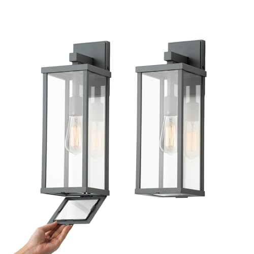18" Classic Outdoor Wall Sconce 1 Light in Matte Gray Rectangular Metal Frame and Clear Glass Shade Waterproof Porch Light Patio Light Pack of 2 (2 Count)