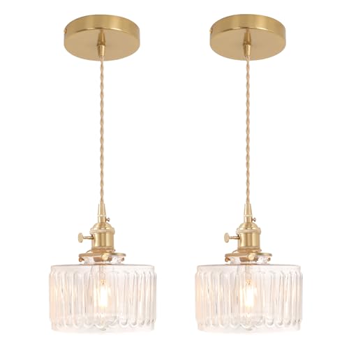 Pendant Light 2 Pack with Clear Striped Glass Lmapshade (2 Count)