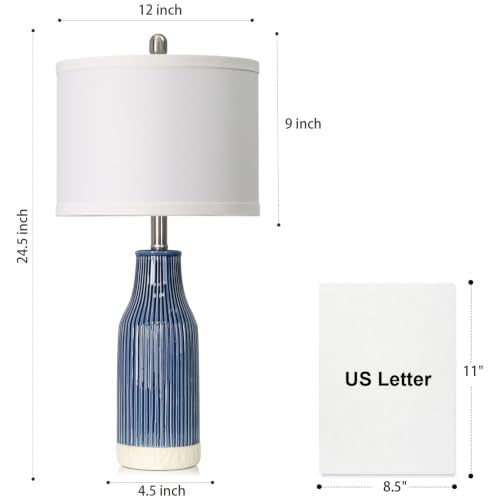 24.5" Blue Ceramic Table Lamps Set of 2 for Bedroom (2 Count)