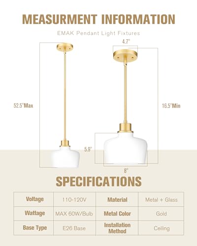1 Light Painted Gold Pendant Light with Milk Glass Shade
