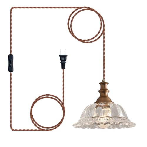 Plug in Pendant Light Fixtures Vintage Pendant Lighting with Plug in Cord Hanging Light Kitchen Glass Hanging Lamp with Switch for Island Dining Room Living Room