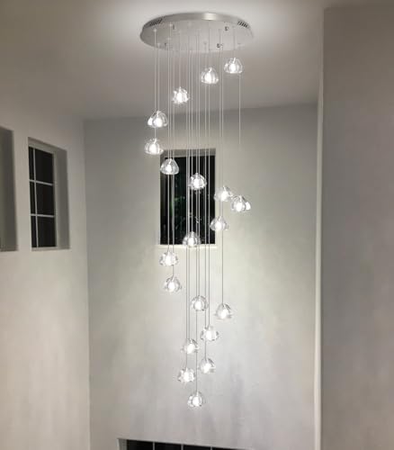 LED Glam Chandelier 138 inches Long Light Luxury Crystal Ceiling Chandeliers Remote Dimmable High Ceiling Pendants Lighting Fixtures Antique Gold 20 Lights