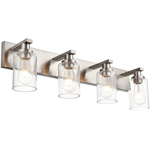 Modern Glass Bathroom Wall Light Fixtures in Brushed Nickel