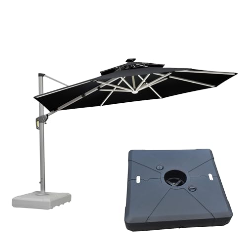 Patio Umbrella with Base 12ft Solar LED Light Double Top