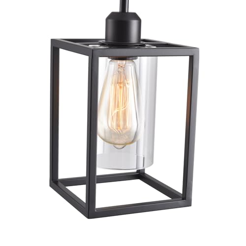 3 Pack Stem Rod Black Pendant Lights for Kitchen Island Industrial Lantern Pendant Light Fixtures with Clear Glass Shade (3 Count)