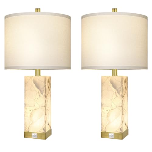 23" Alabaster Table Lamp Set of 2 for Living Room with Night Light (2 Count)