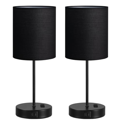 17.6" Black Touch Lamps for Bedroom Set of 2 (2 Count)