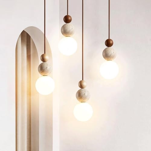 Modern Indoor Pendant Light Natural Stone Spherical Hanging Light Frosted White Glass Suspension Pendant Lamp for Bedside Restaurant Kitchen Island Aisle Bar Club Chandelier