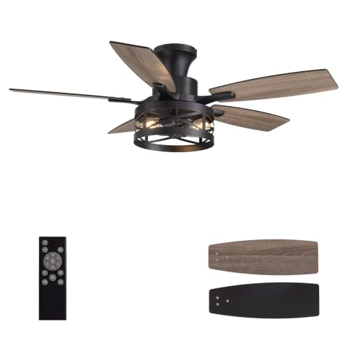 42 Inch Flush Mount Ceiling Fans with Lights and Remote (Black - Flush Mount / 42 Inch)