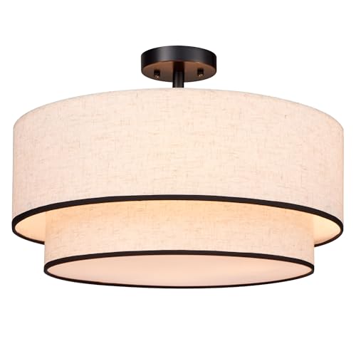 20 inch Semi Flush Mount Ceiling Light Fixture with Fabric Shade