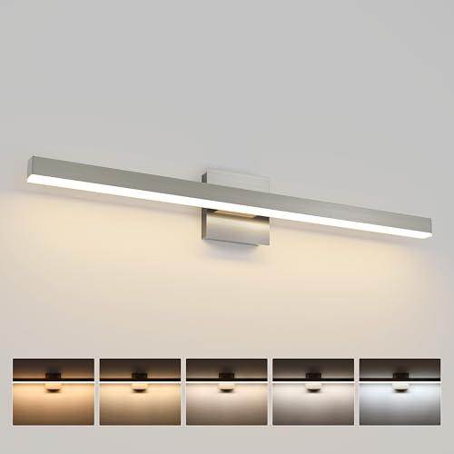 Brushed Nickel Vanity Light for Bathroom Lighting Fixtures Over Mirror Modern Bath Vanity Lights Bar 5CCT Diammable Bathroom Lights 31.5 inch ETL Certificated