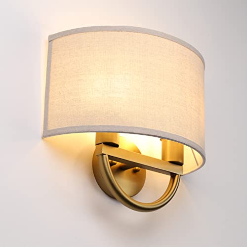 Industrial 2 Lights Wall Sconce Fixtures with Linen Fabric Shade