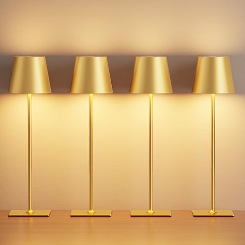 Gold Cordless Rechargeable Table Lamp 5000mAh Battery Operated Lamps (4 Count)