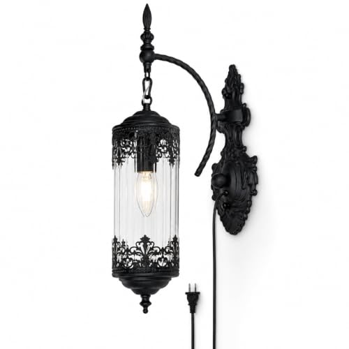 Rustic Gothic Plug in Wall Sconce with Glass