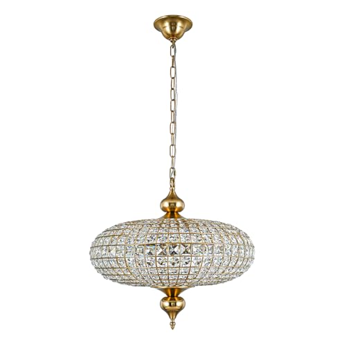 Brass Crystal Chandelier 20.5" Vintage Dining Room Chandelier Over Table