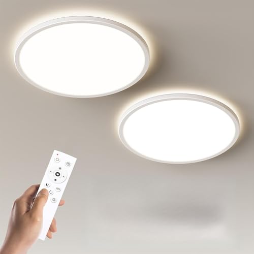 LED Flush Mount Ceiling Light Fixture with Remote Control (2 Count)