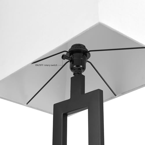58" Matte Black Floor Lamp with White Linen Shade