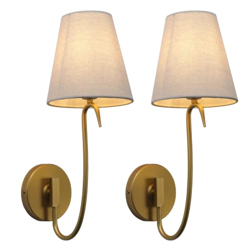 Swan Neck Wall Sconces Fixtures with Linen Fabric Shade Set of 2 (2 Count)