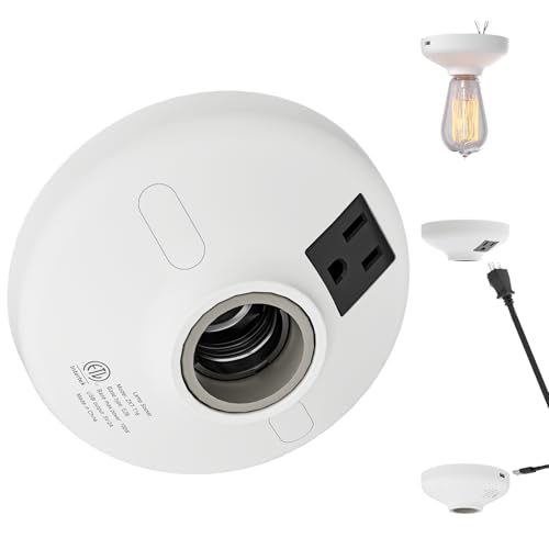 3-in-1 Light Socket Adapter with USB (5V/2A) & Outlet - E26/E27 Bulb to Power Outlet Converter, USB Charger Port, 3-Prong US Plug for Cameras, Projectors, Smart Devices